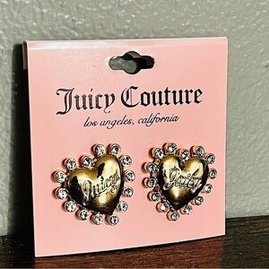 Juicy Couture Gold Heart Stud Earrings NWT | Crystal Beaded Juicy Logo